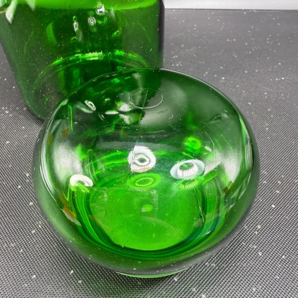 Vintage Emerald Green Glass Apothecary Jar Bubble Lid Made in Belgium 8.5